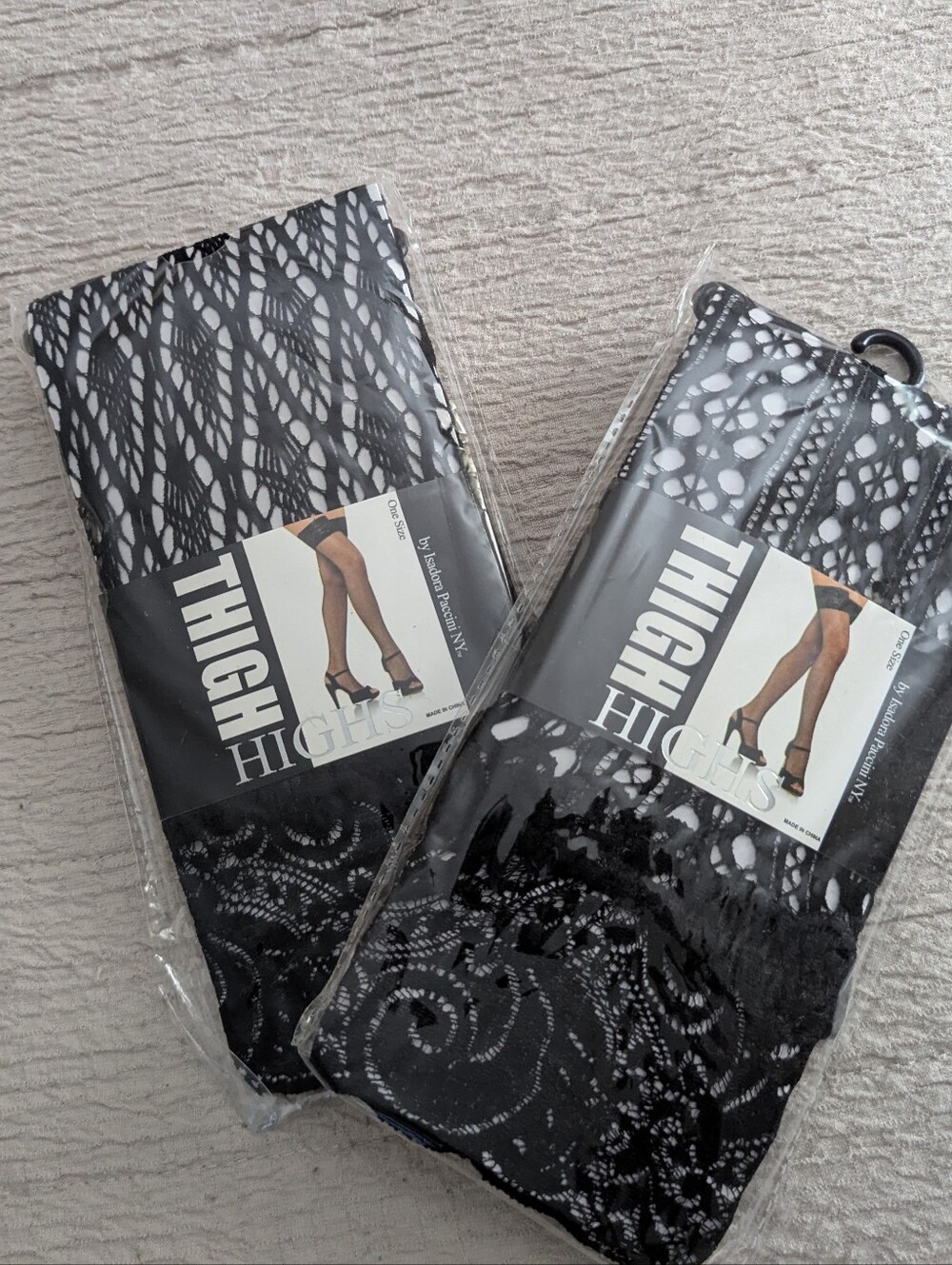 Lot of 2 Sexy Black Lace Fishnet Thigh High Stockings OS